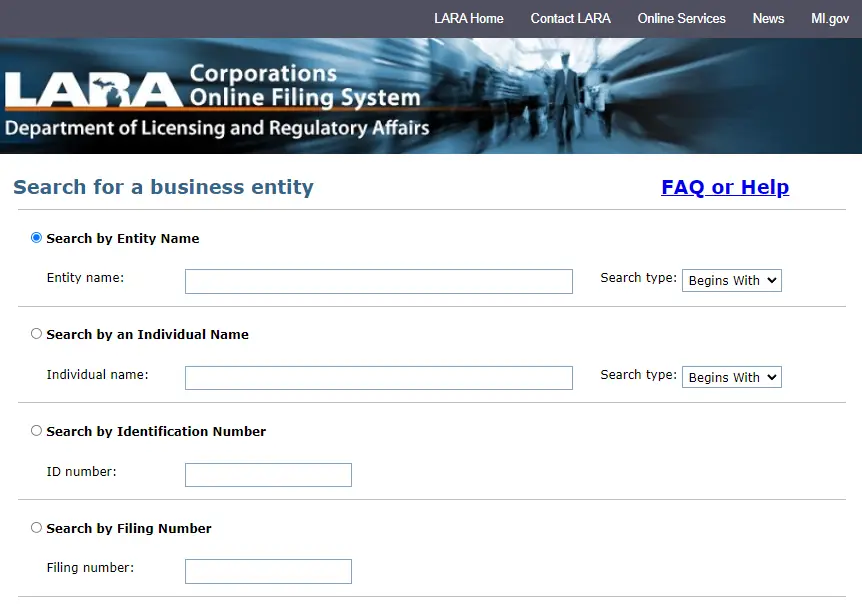 Michigan Business Entity Search Tool