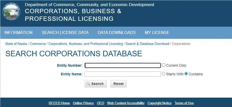 Alaska Business Entity Search Tool