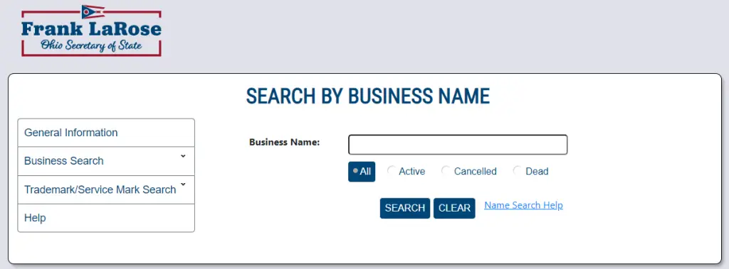 Ohio Business Entity Search Tool