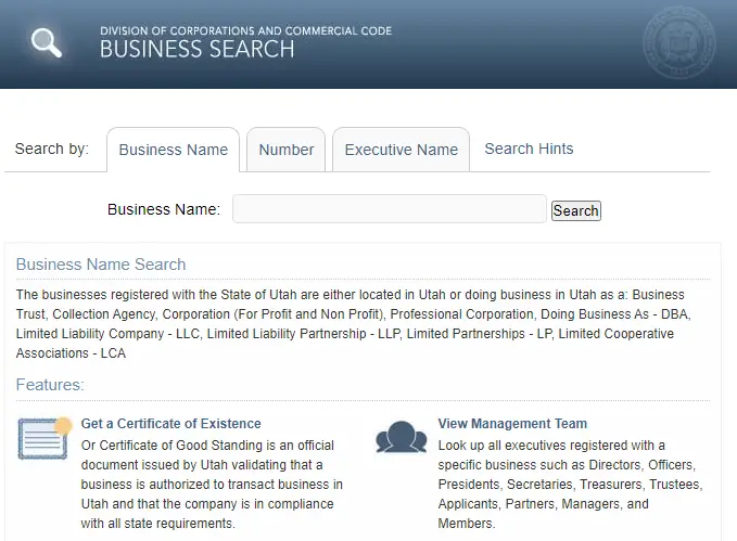 Utah business entity search