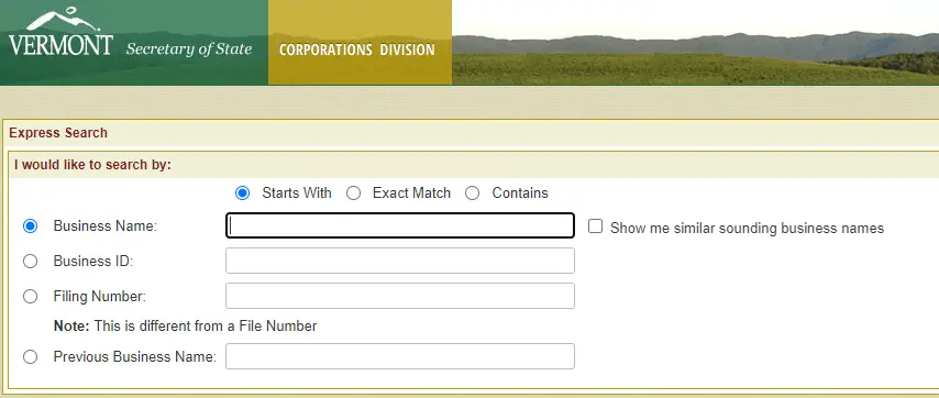 Vermont Business Entity Search Tool