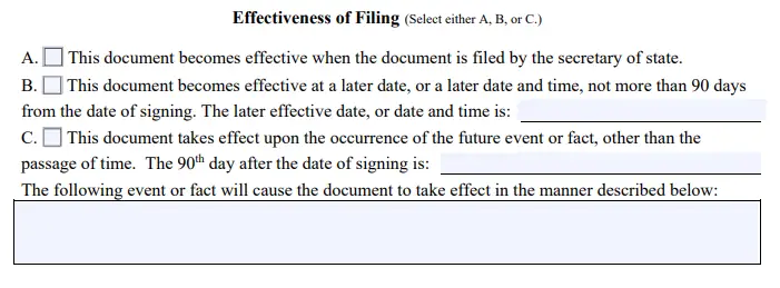 Effectiveness of Filing