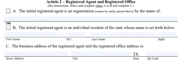 Texas Certificate of Formation Article 2