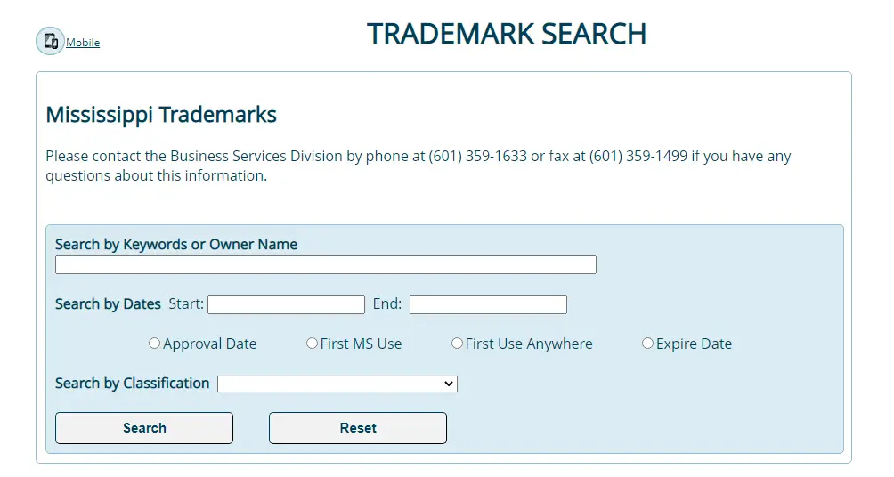mississipi trademark search