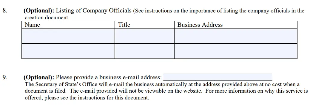 NC Article of Organization Optional section